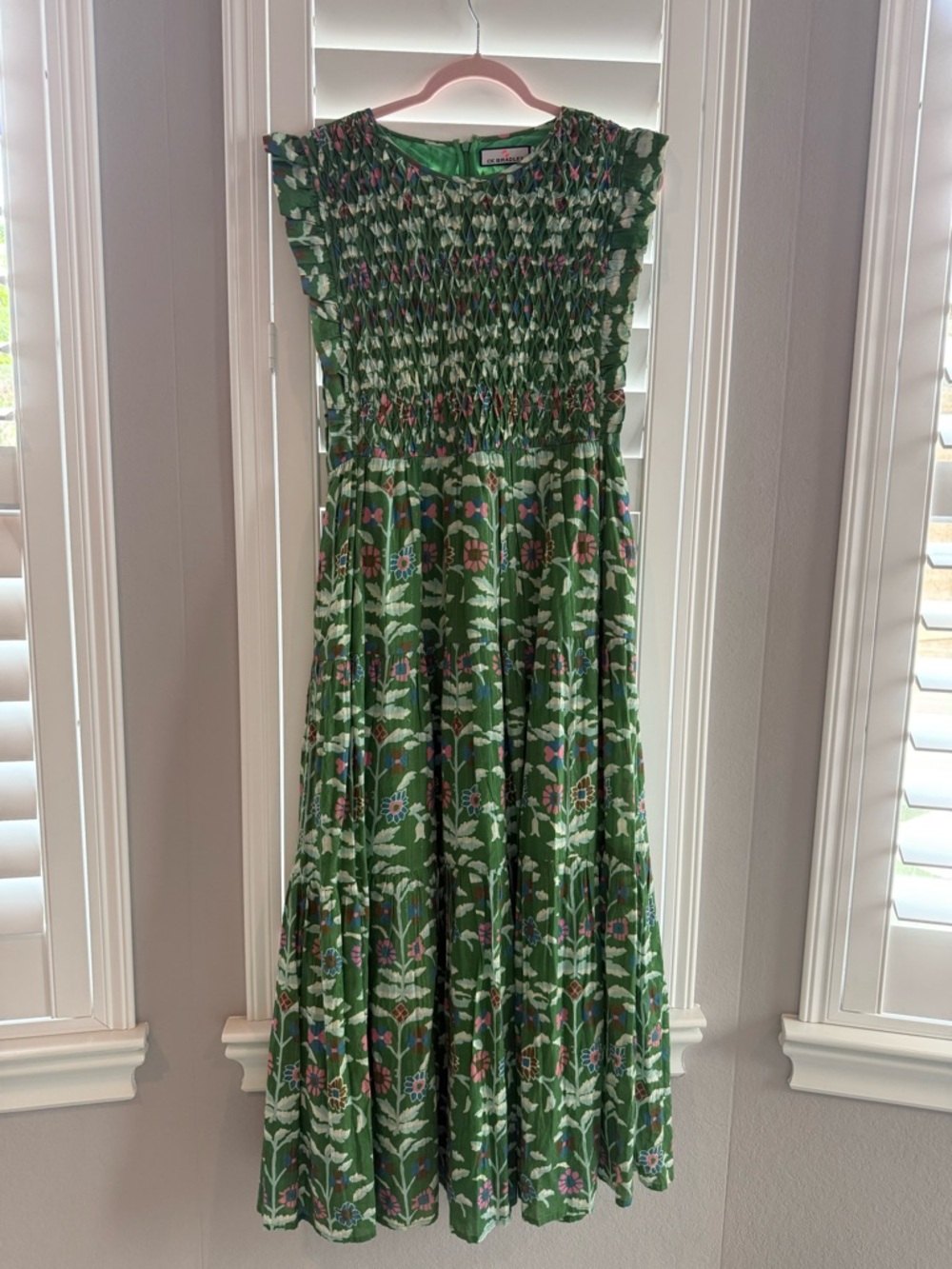 Green Floral Smocked Maxi Dress by Unknown Brand